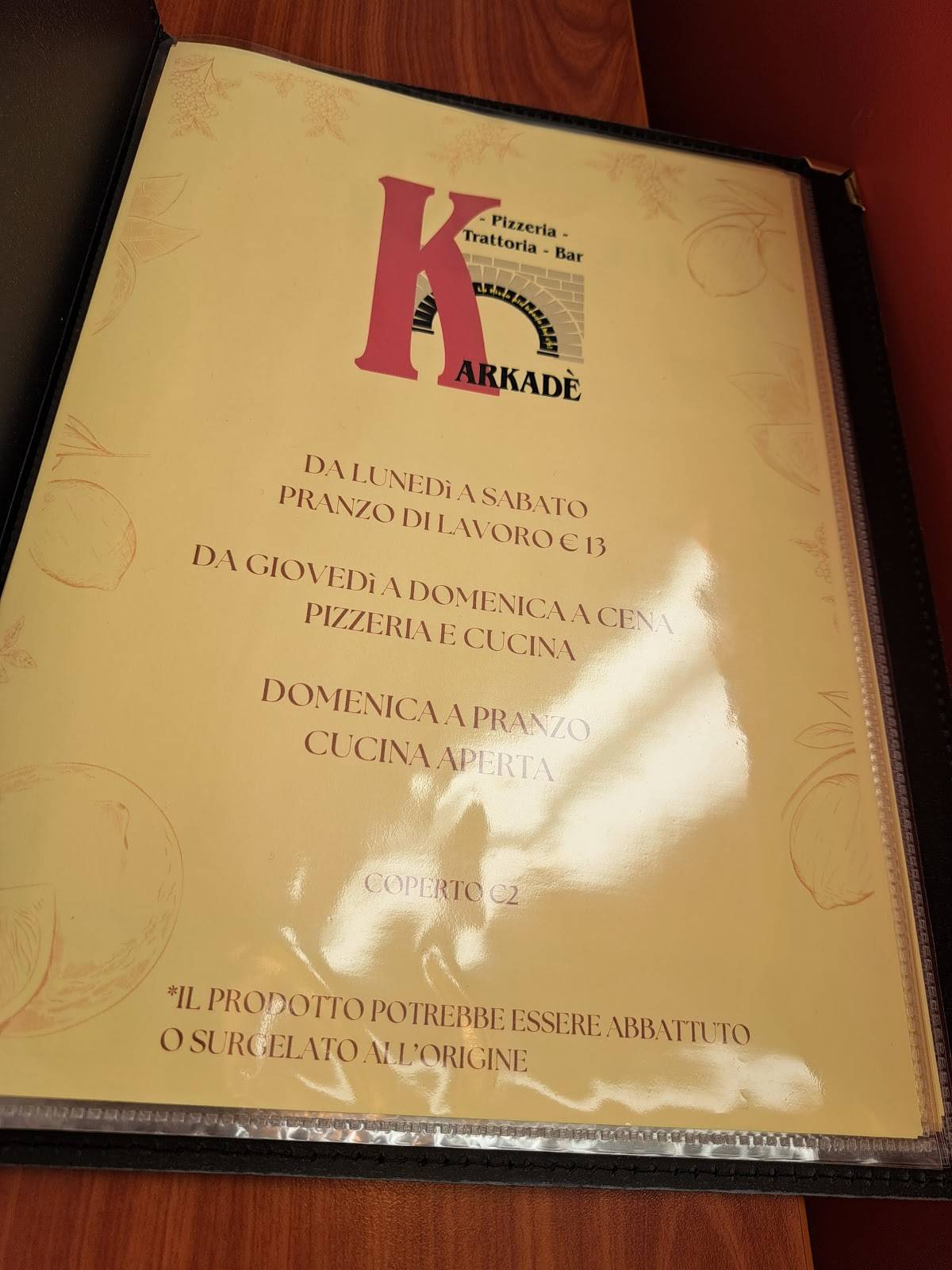 Menu di Karkade' Pizzeria Trattoria 