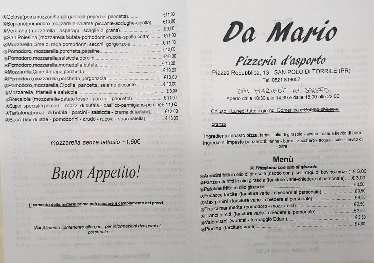 Menu di Pizzeria da Mario 