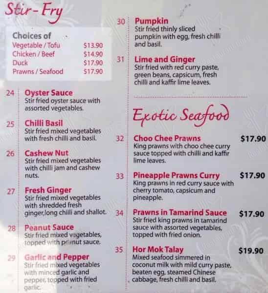 Menu at Platform 8 Thai restaurant, Breakfast Point, Shop8/612 Cross St