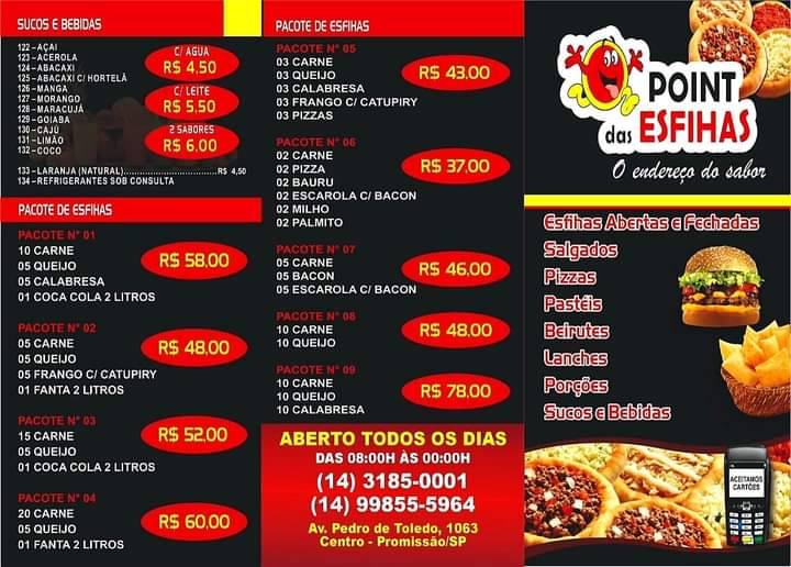 point das esfihas cardápio