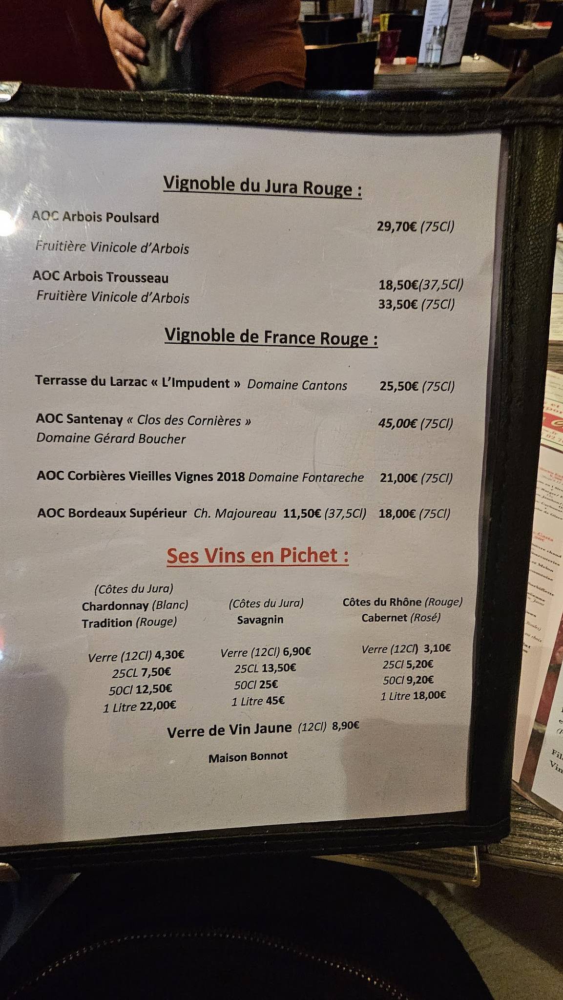 Menu de Le Casta