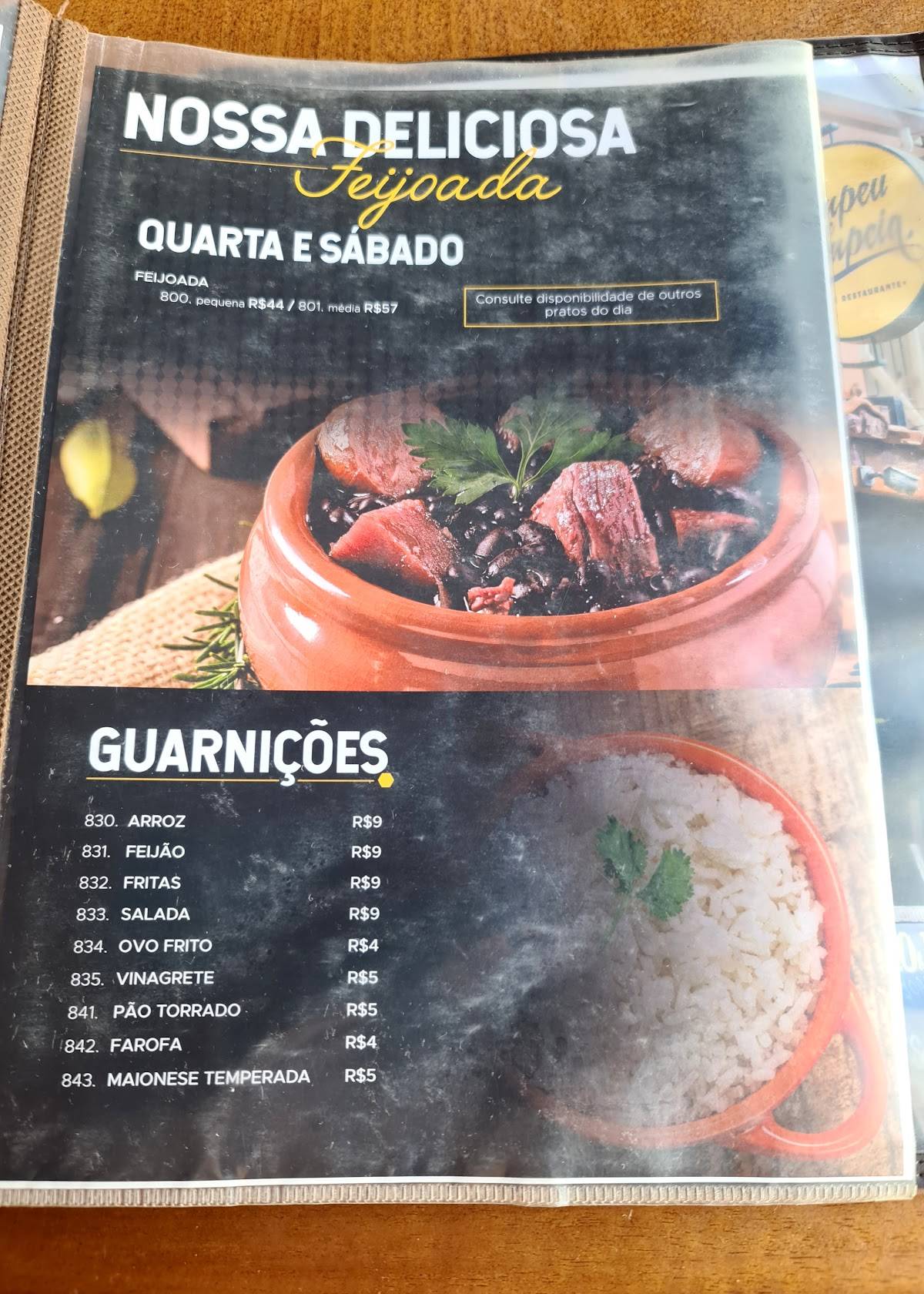 Pompeu e Pompéia cardápio