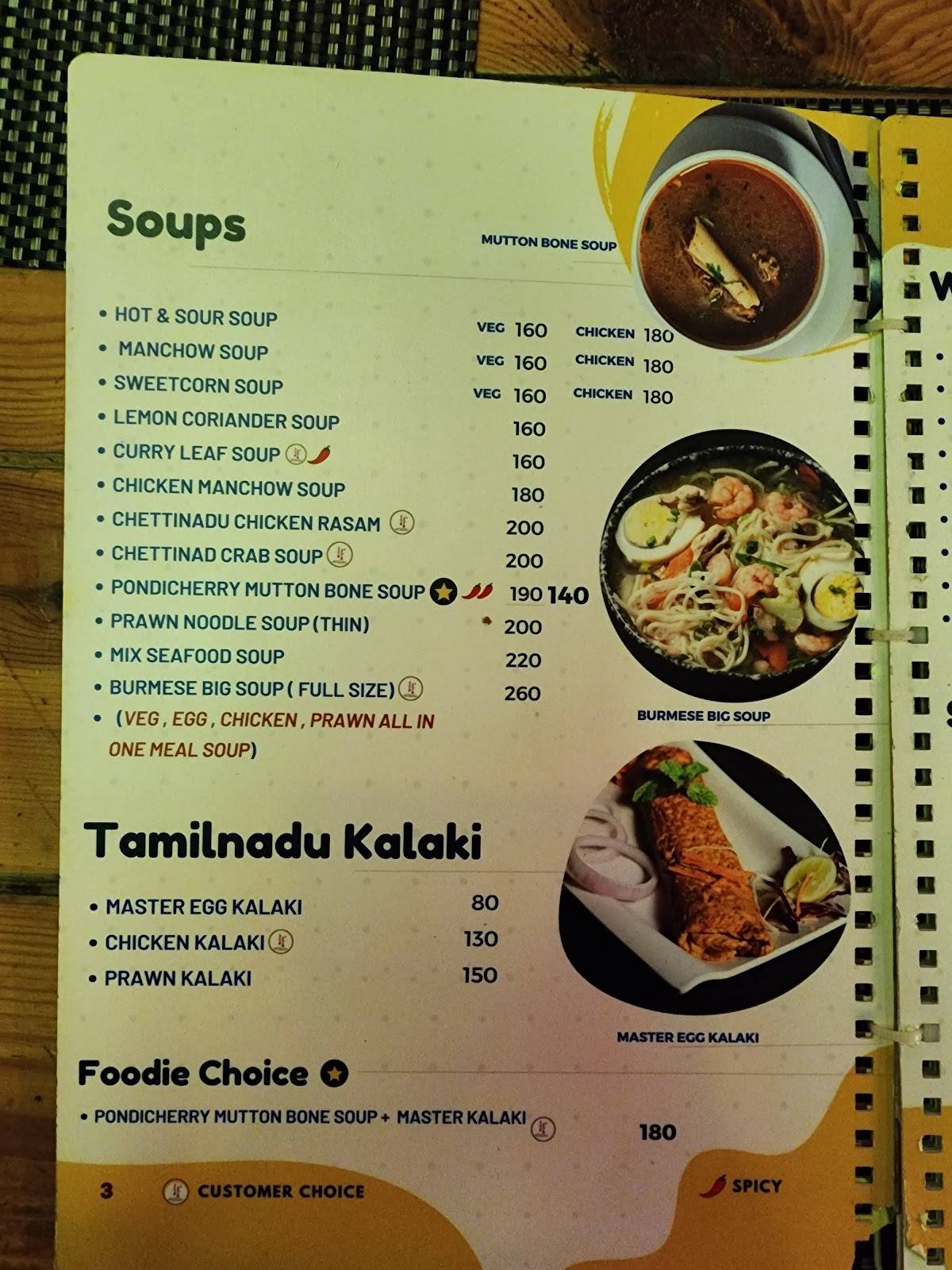 Pondy Parottas menu