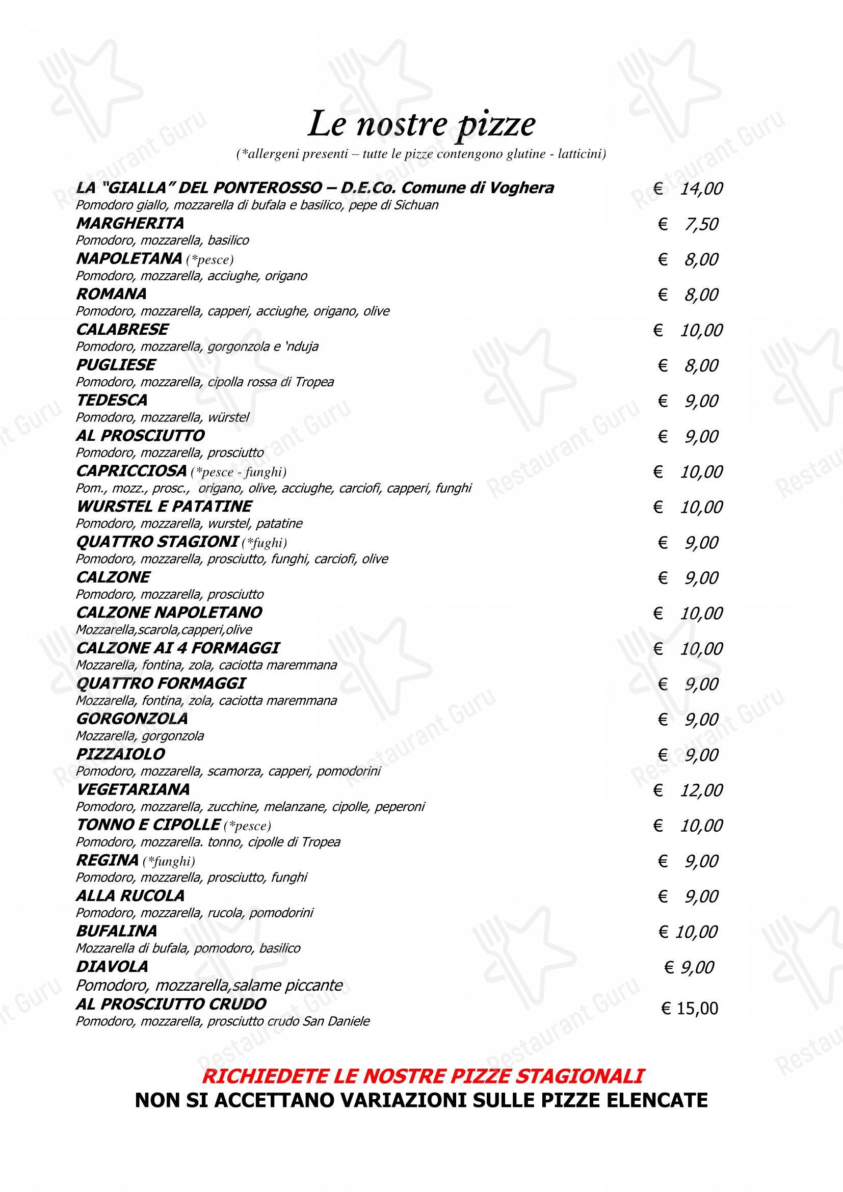 Menu per Ponte Rosso pizzeria