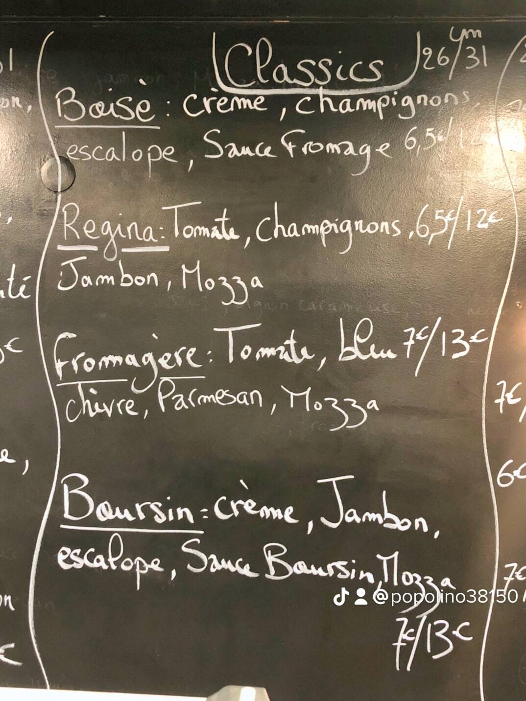 Menu de Popolino pizza