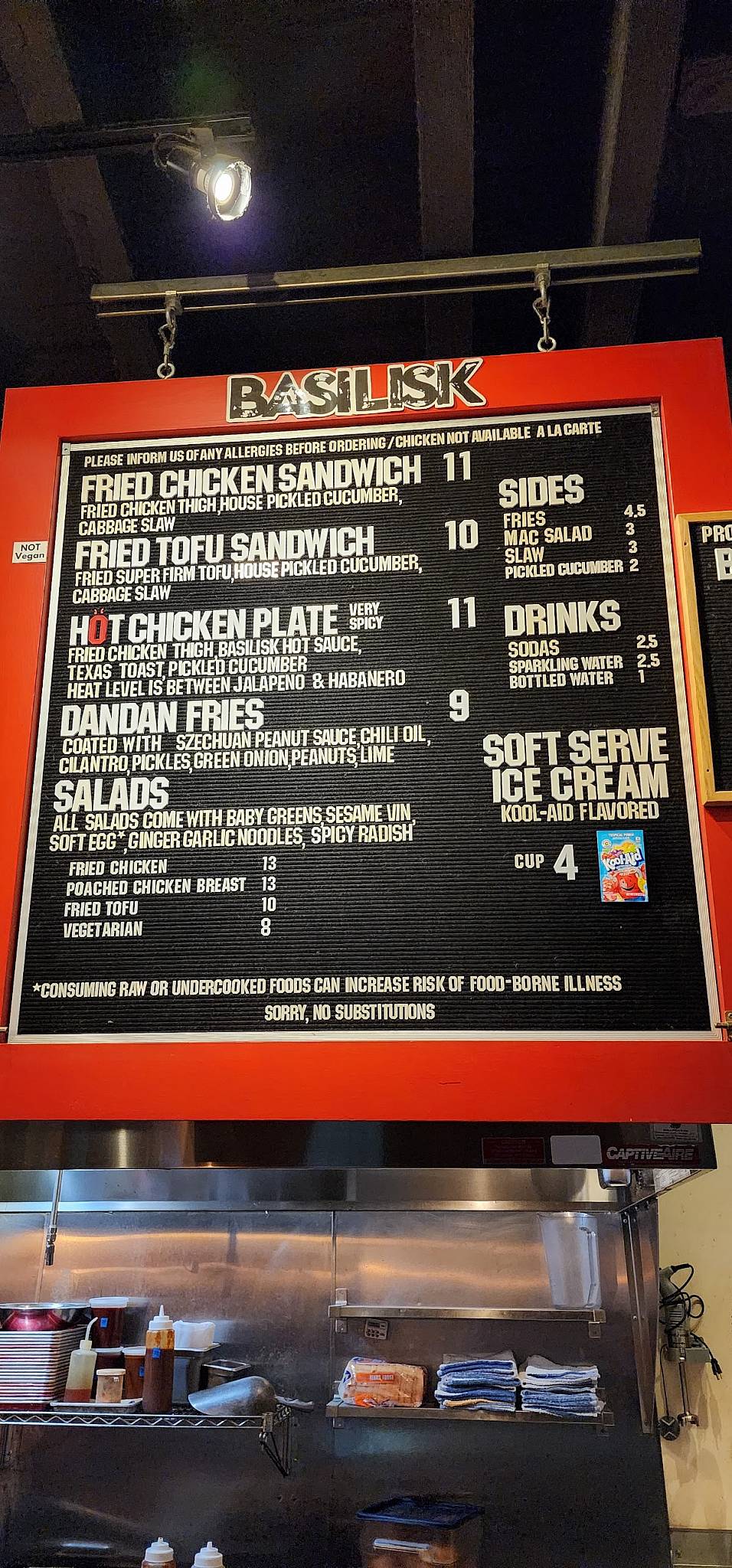 Menu at Basilisk restaurant, Portland