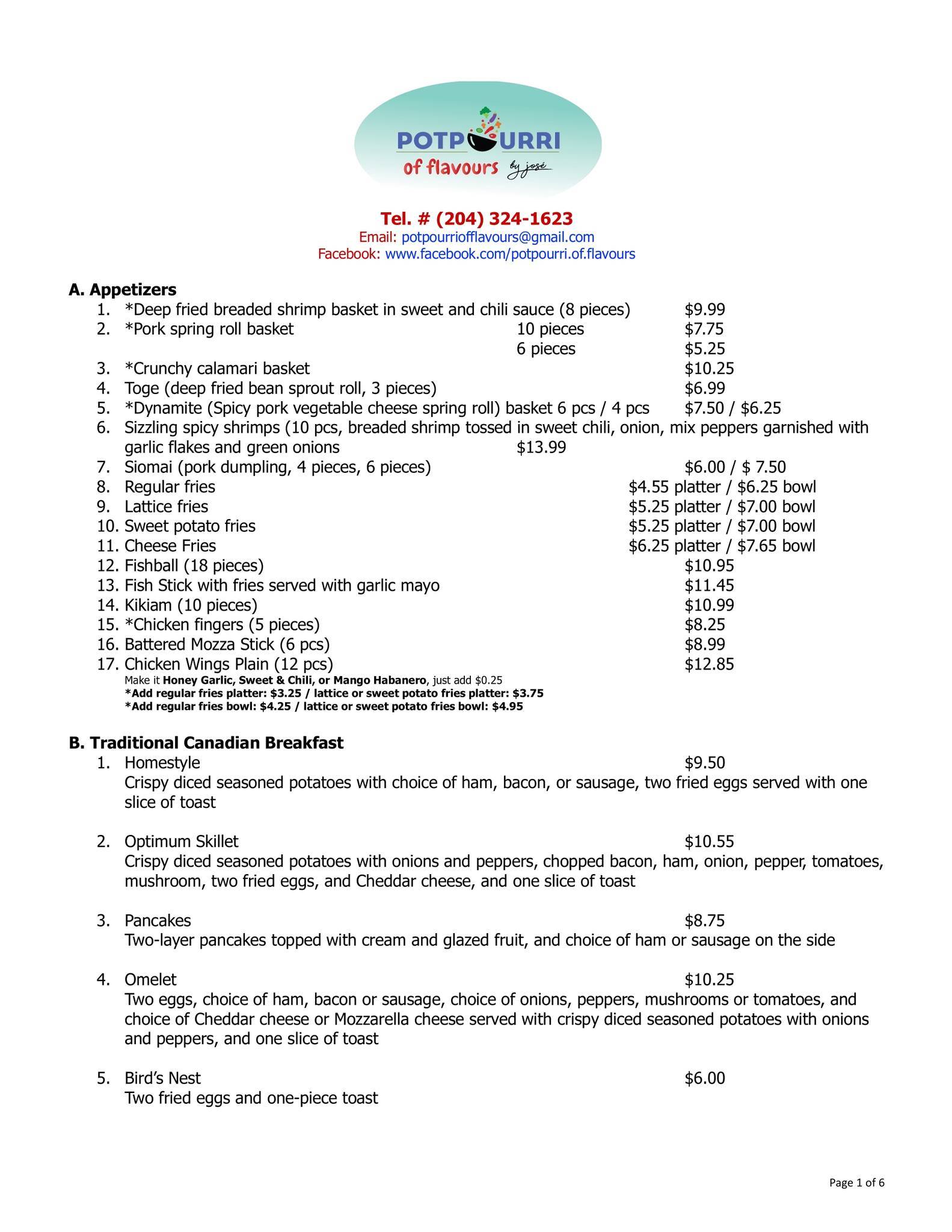 Menu at Potpourri of Flavours restaurant, Altona