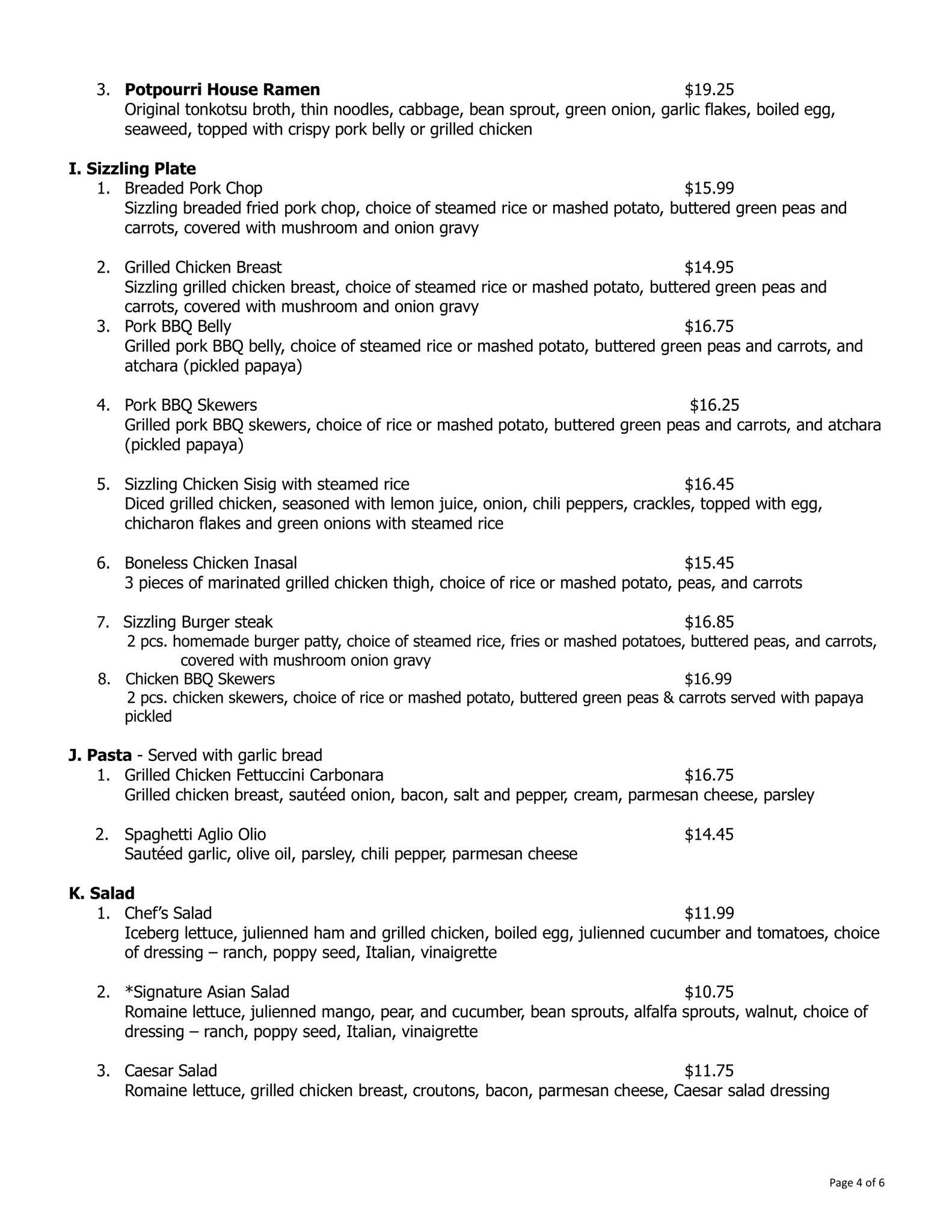 Menu at Potpourri of Flavours restaurant, Altona