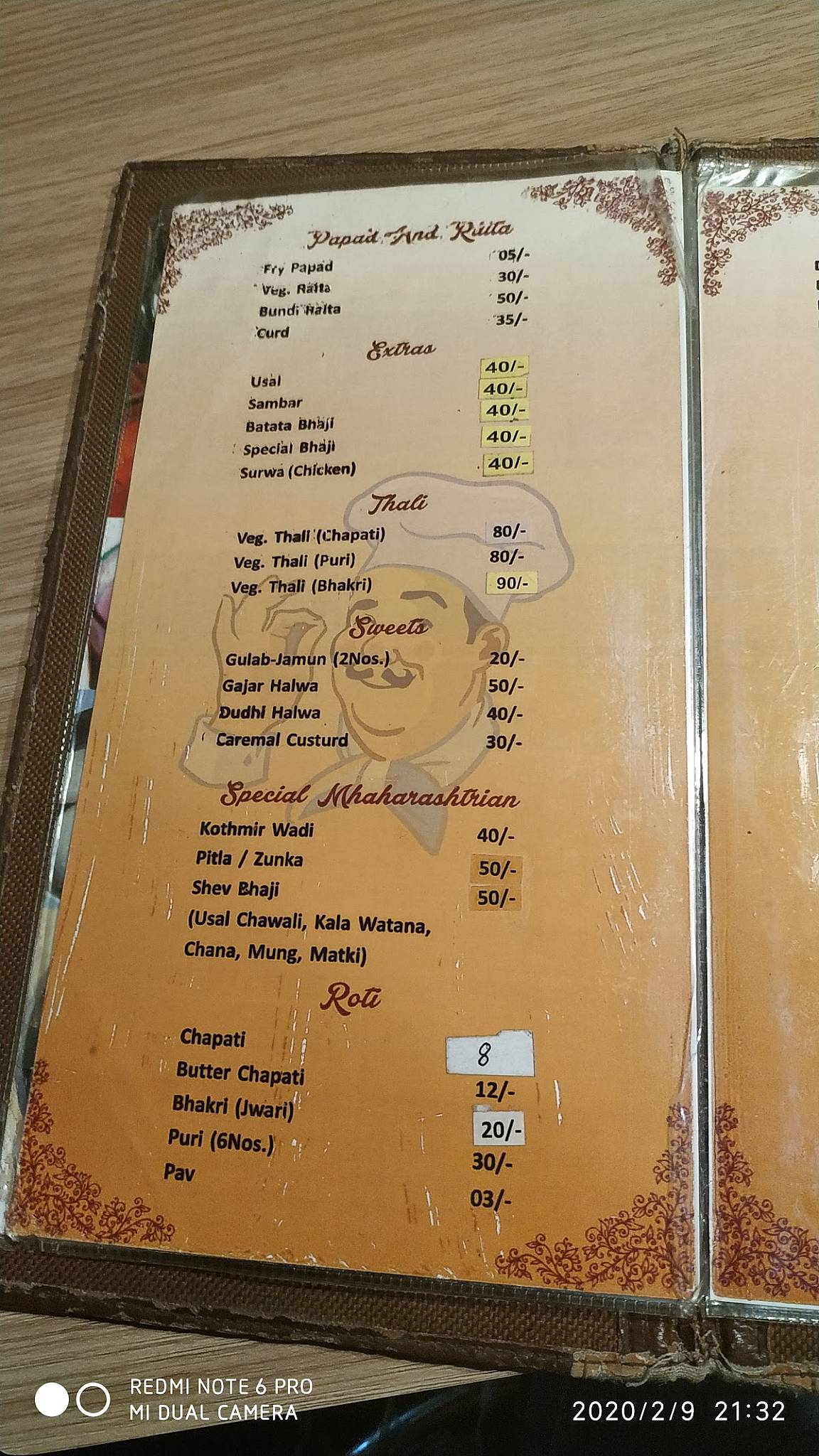 Prakash Restaurant menu
