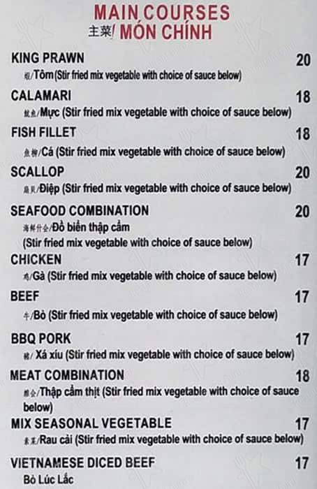 Pho Tau Bay menu