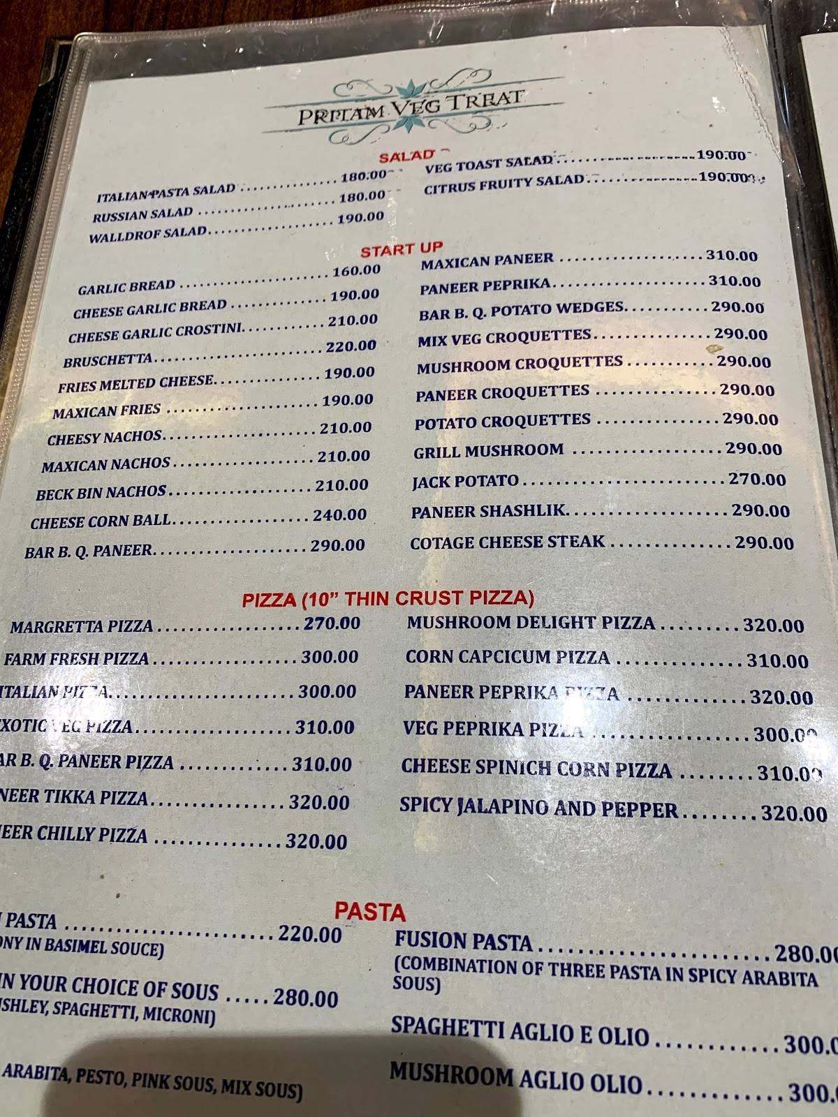 Pritam Veg Delight menu