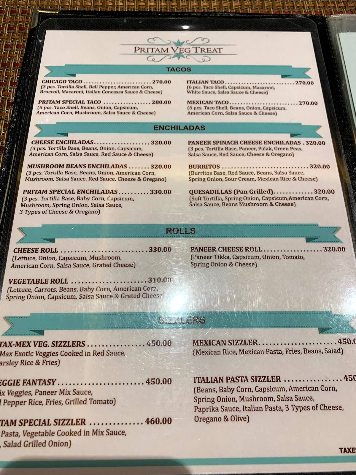Pritam Veg Delight menu