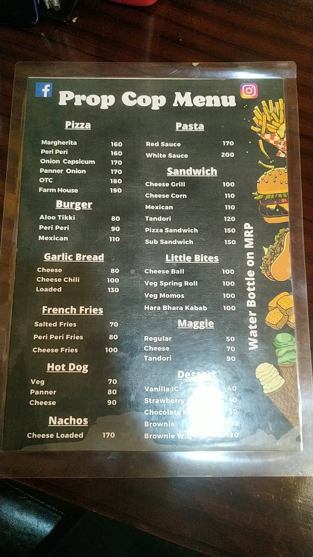 Prop Cop Cafe menu