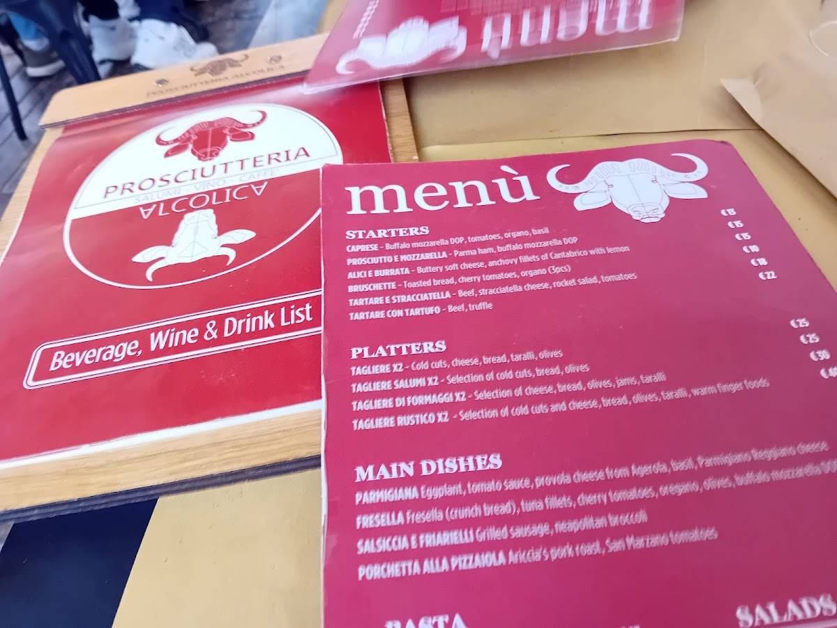Menu di Prosciutteria Alcolica Typical Specialties and Pasta 