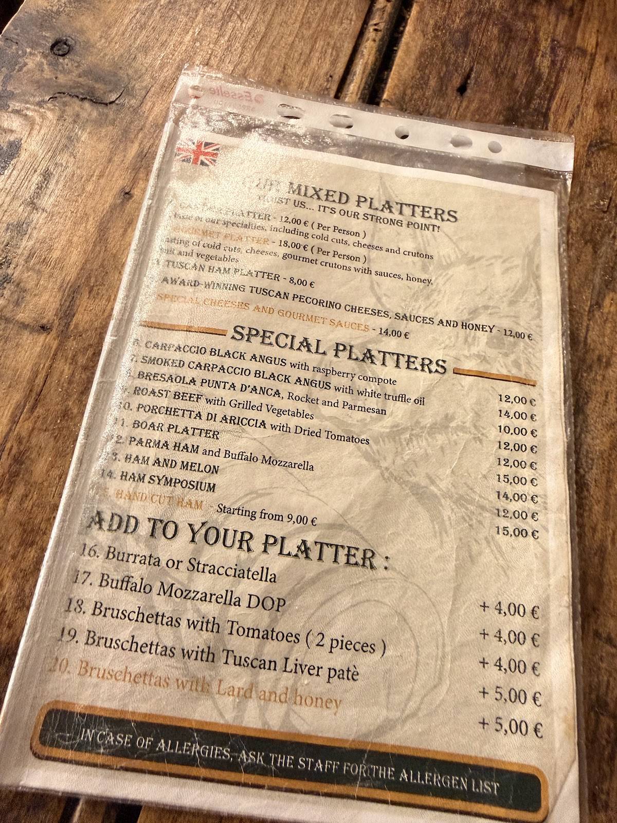 Menu di Prosciutteria Cantina dei Papi - Trevi 