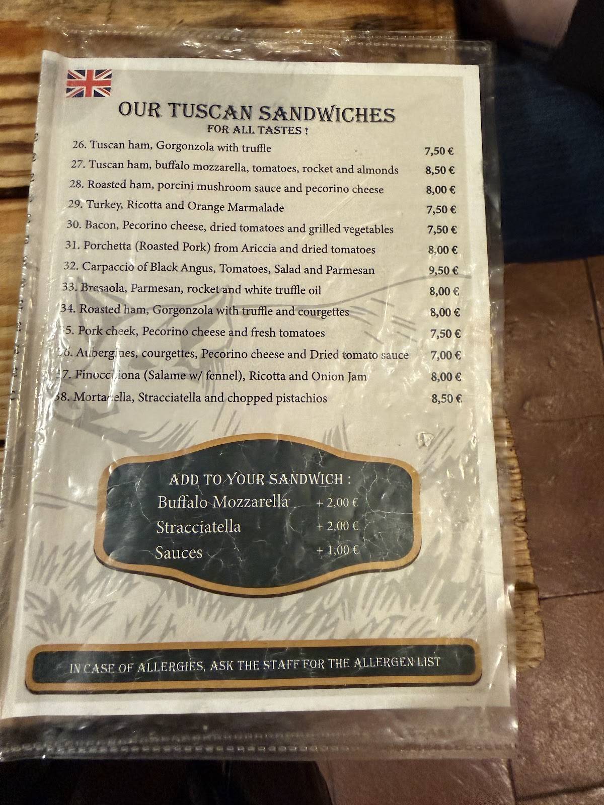 Menu de Prosciutteria Cantina dei Papi - Trevi