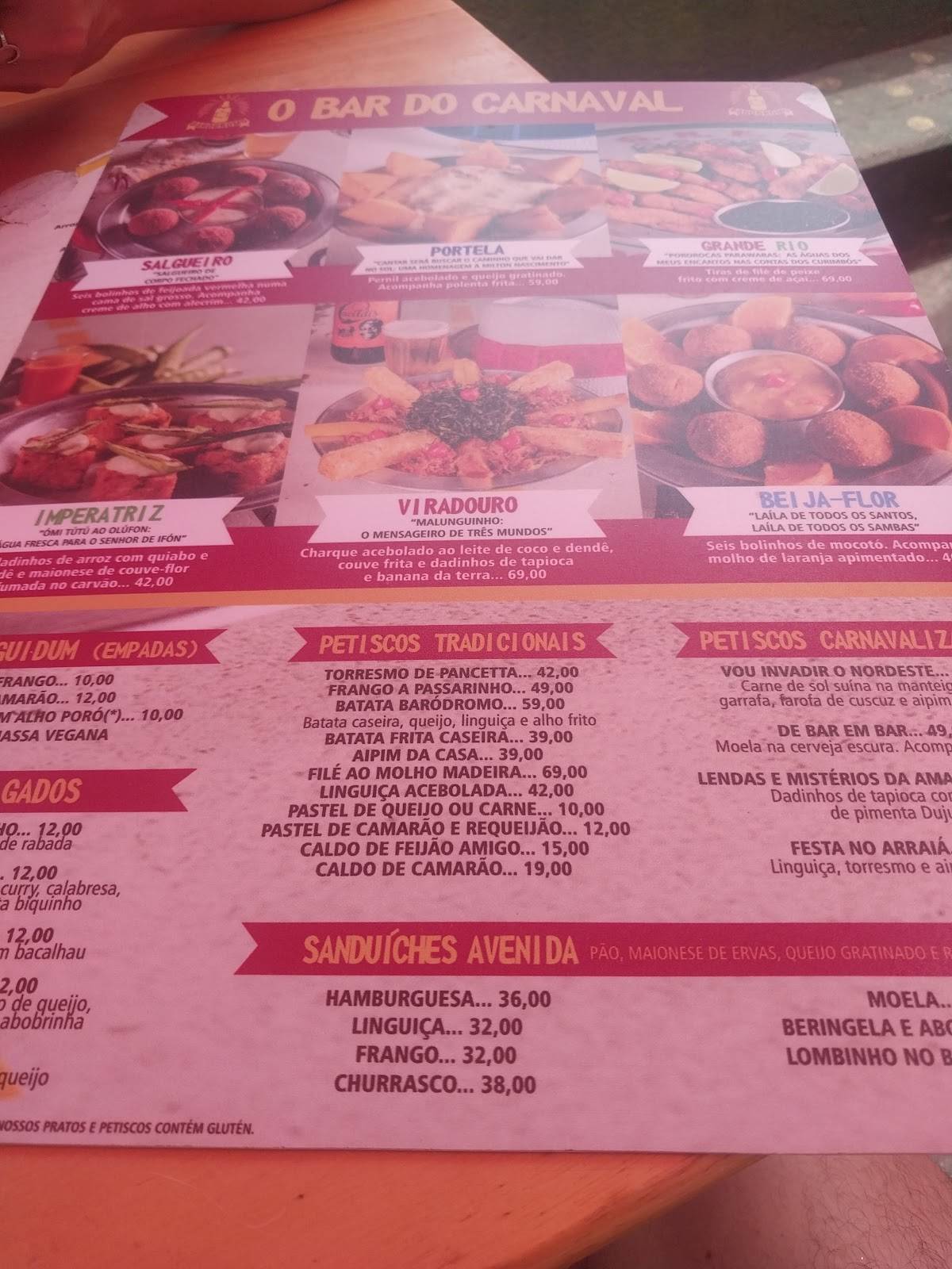 Baródromo cardápio