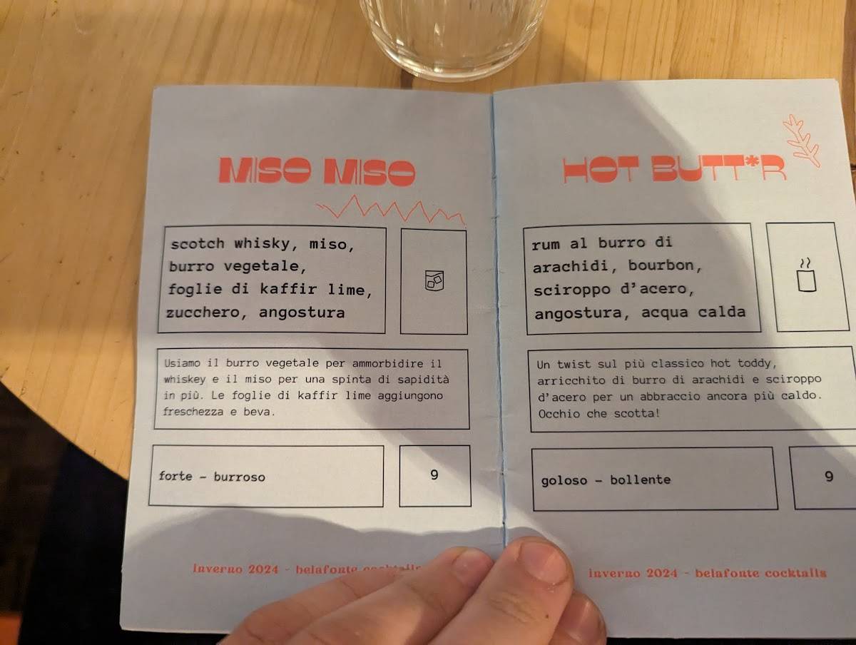 Menu di Belafonte cocktails 