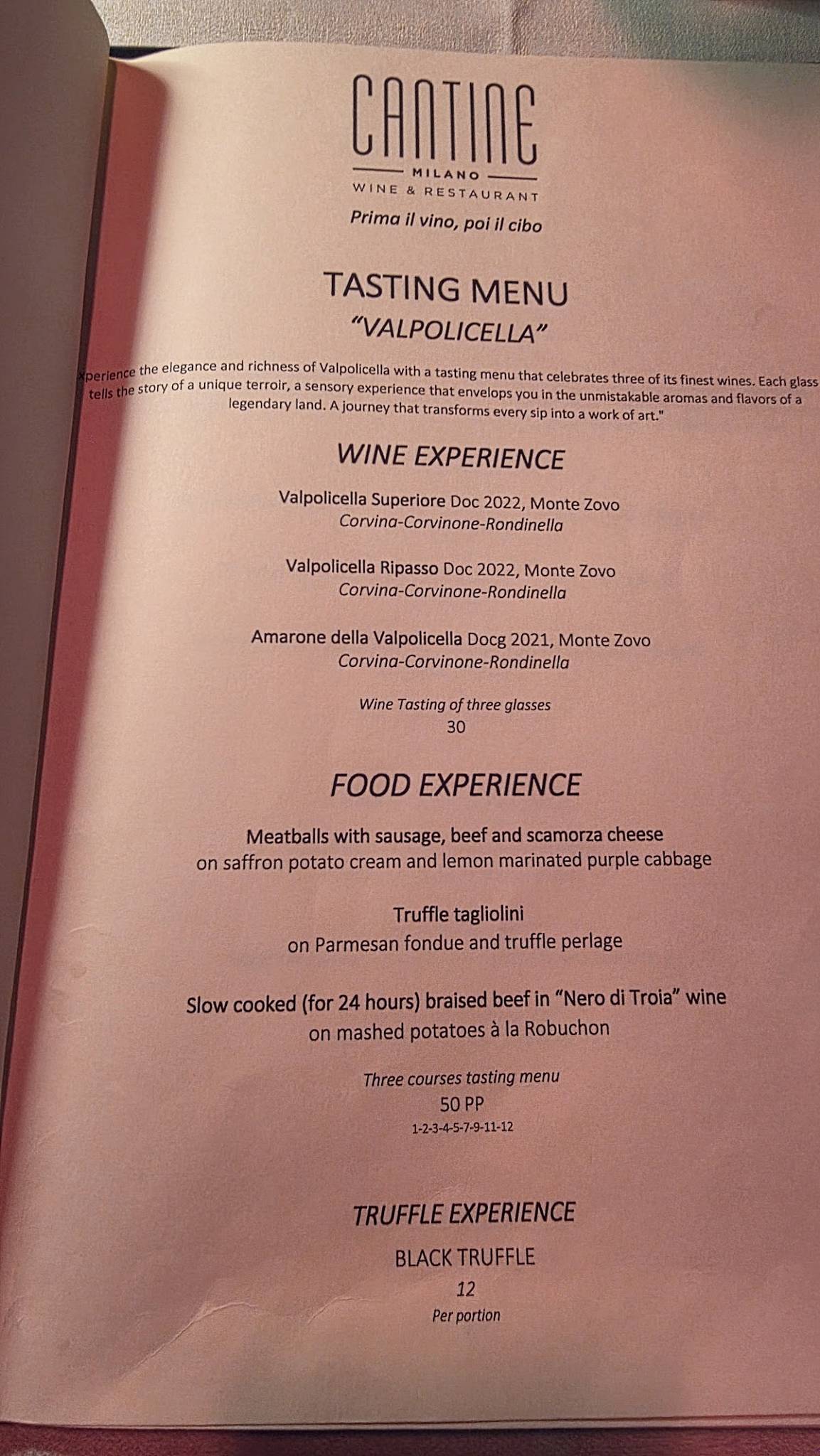 Menu di Cantine MILANO - WINE & RESTAURANT 