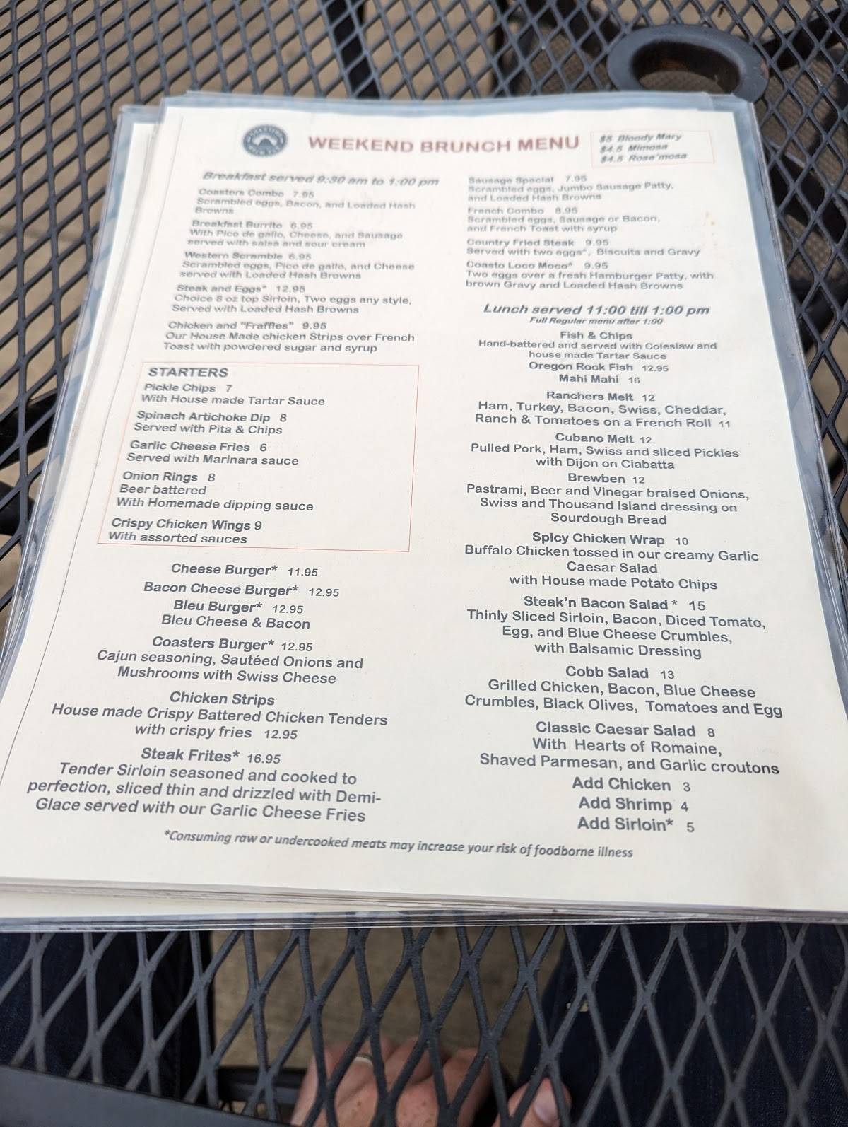 Menu at Coasters Crossing pub & bar, Oregon City