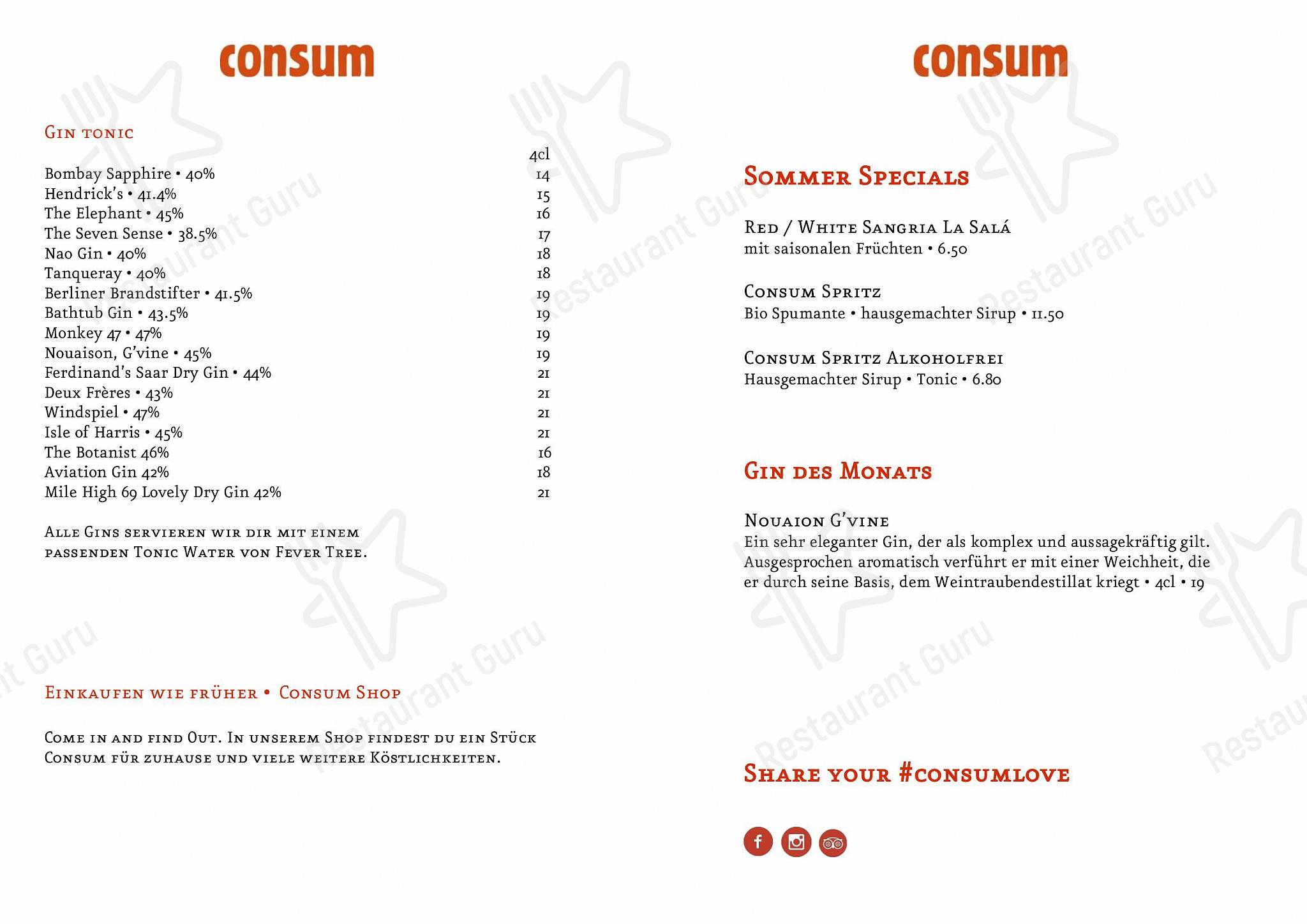Menu di Consum Weinbar - Основное меню