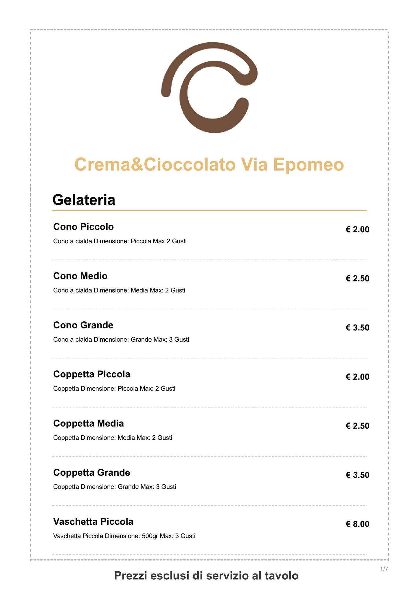 Menu di Crema&cioccolato Via Epomeo 