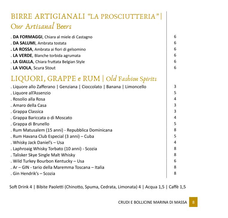 Menu di Crudi e Bollicine Marina di Massa 