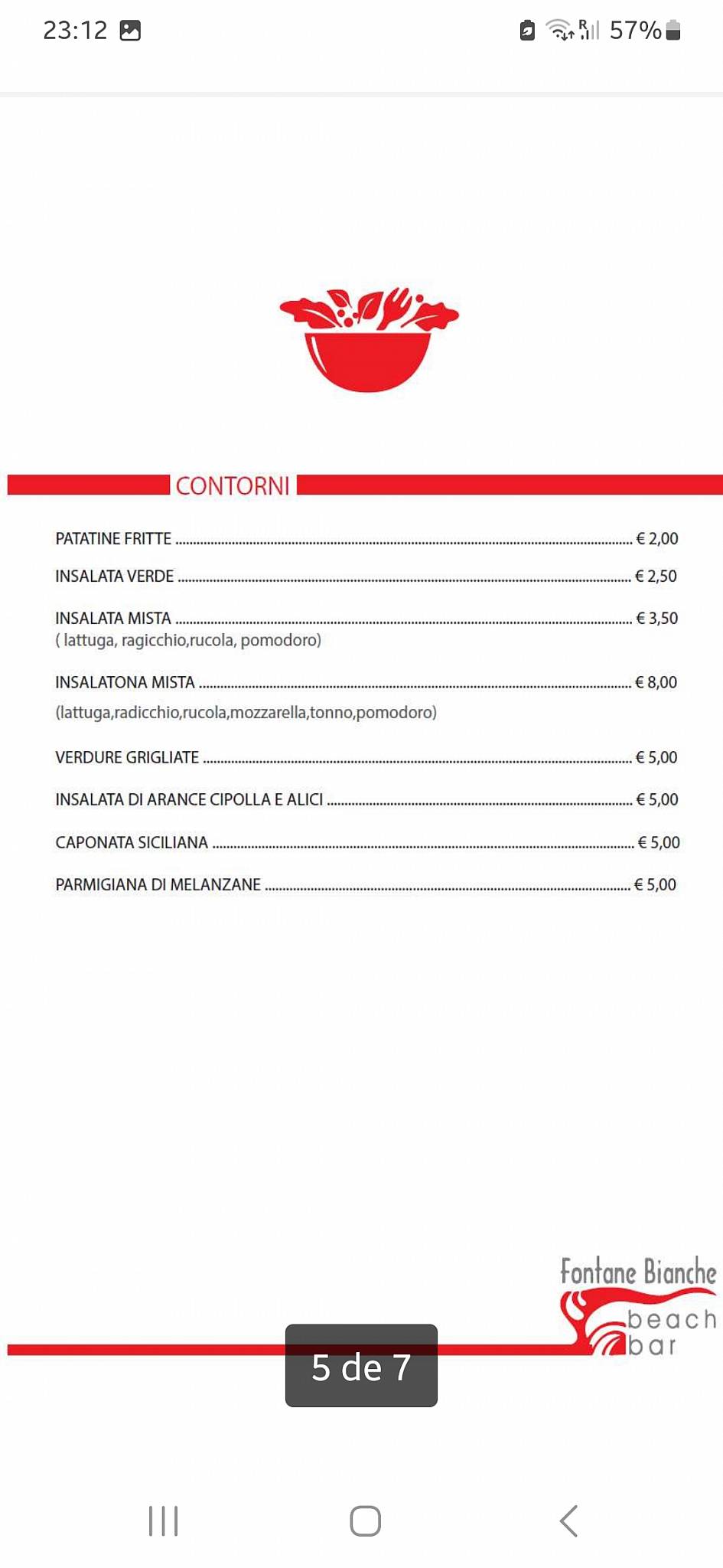 Menu di Fontane Bianche Beach Bar 
