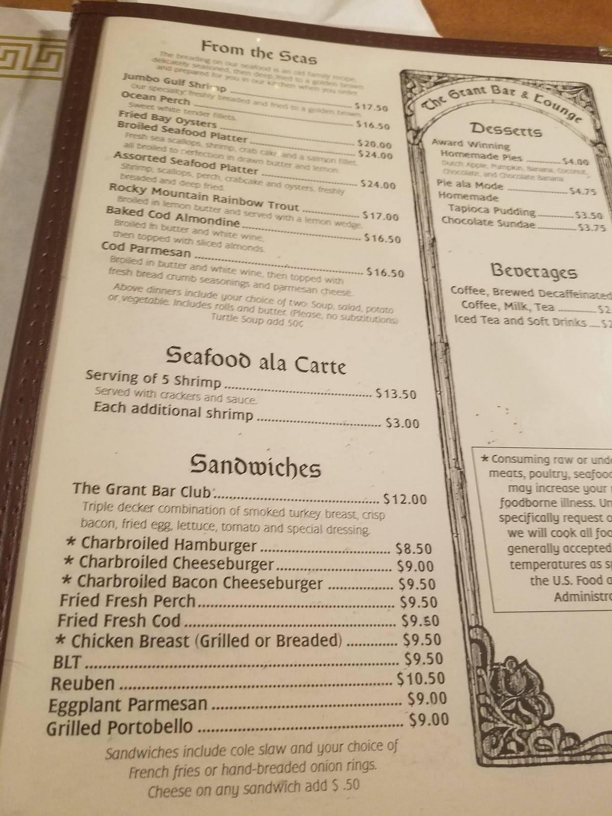 Menu at Grant Bar Inc, Pittsburgh