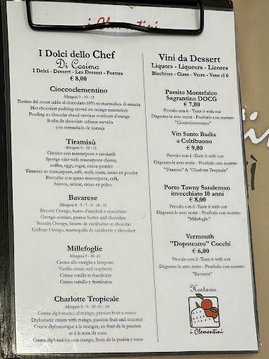 Menu di Hostaria I Clementini 
