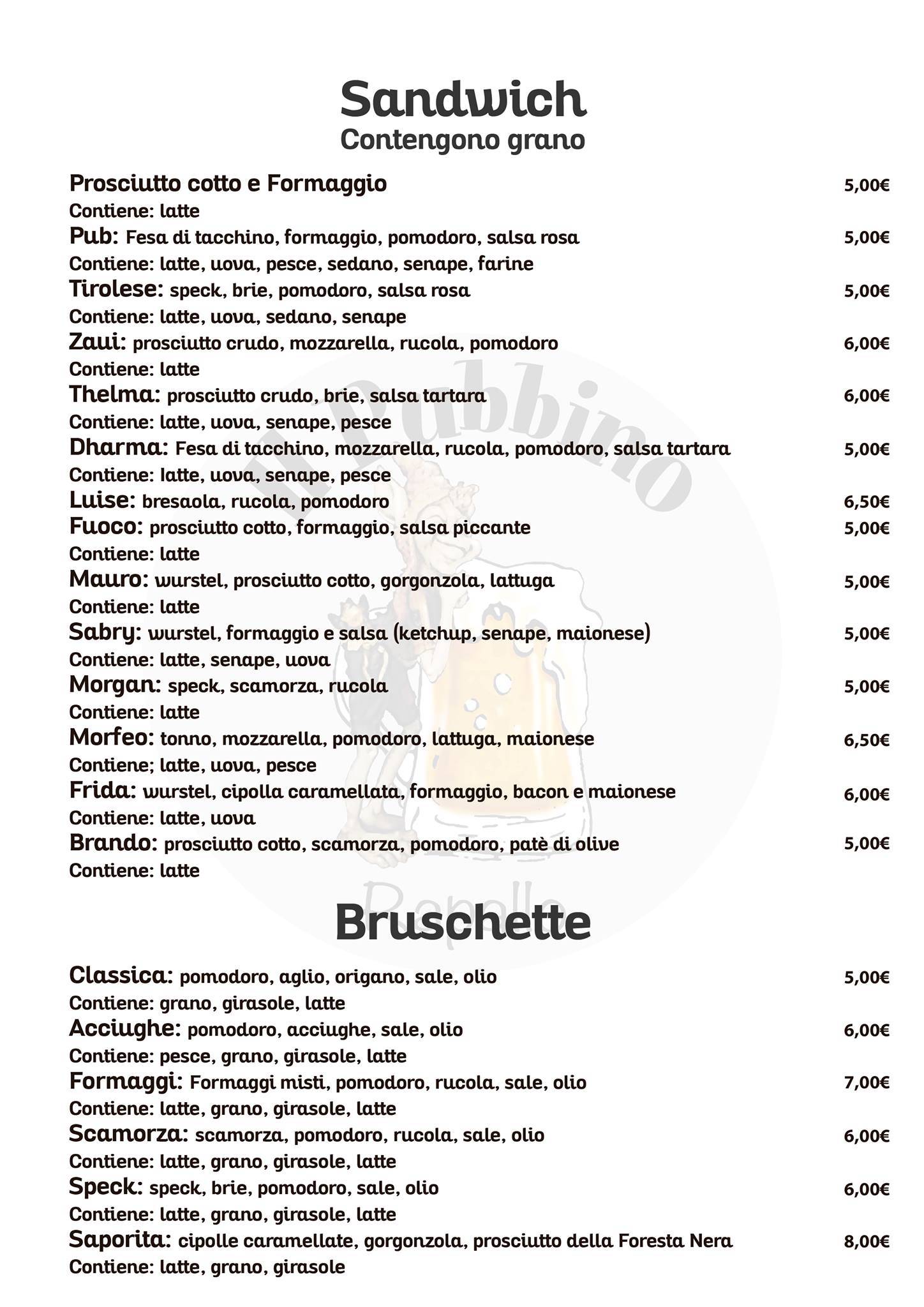 Menu di Il Pubbino 