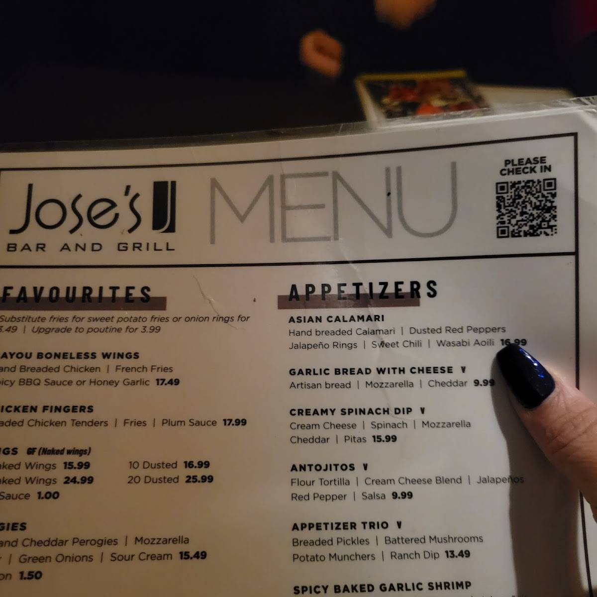 Menu at Jose's Bar & Grill Windsor, Windsor