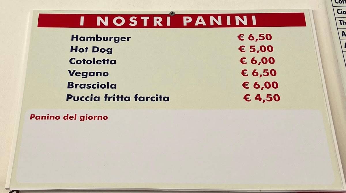 Menu di LA LUCCIOLA bar pizzeria gelateria 