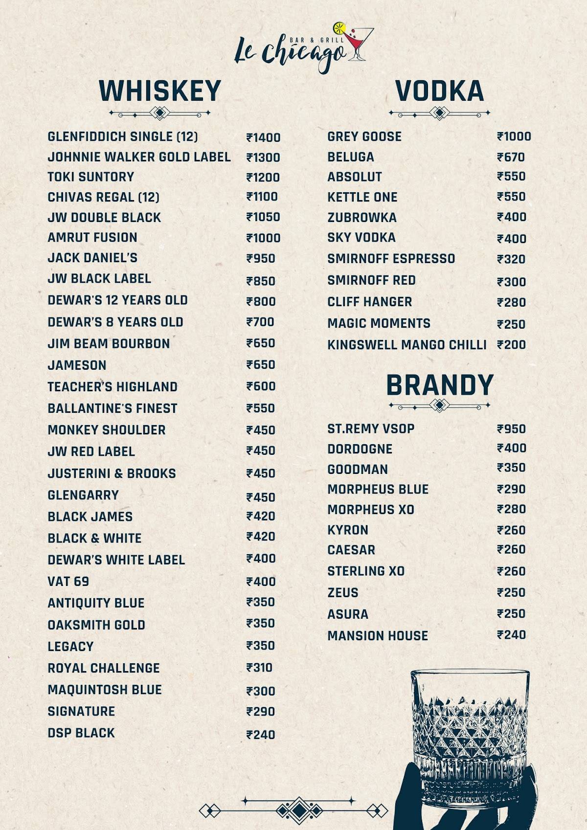 Le Chicago Bar & Grill menu