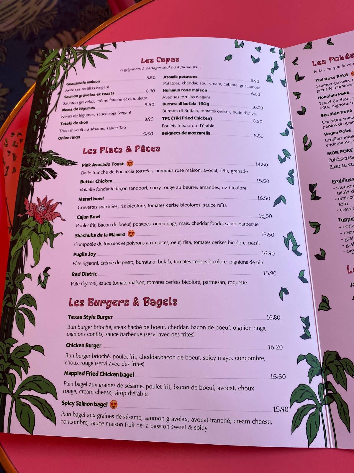 Menu au Le Tiki Rose restaurant, Paris