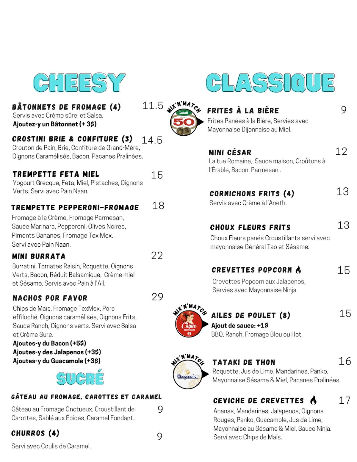 Menu de Les Insupportables