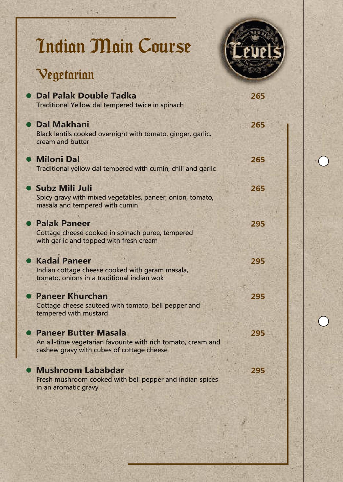Menu at Levels Pub & Kitchen, Bengaluru