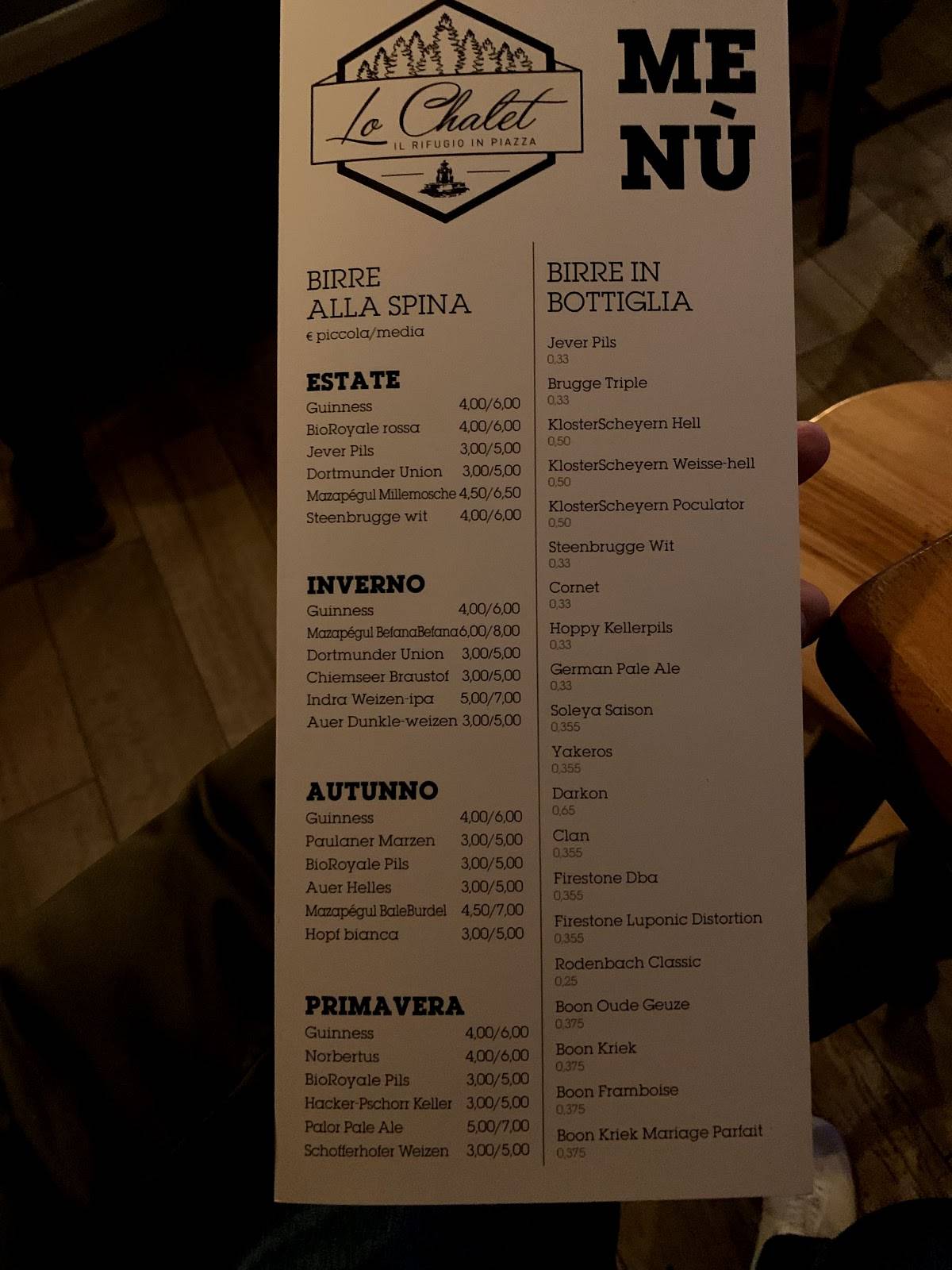 Menu di LoChalet 