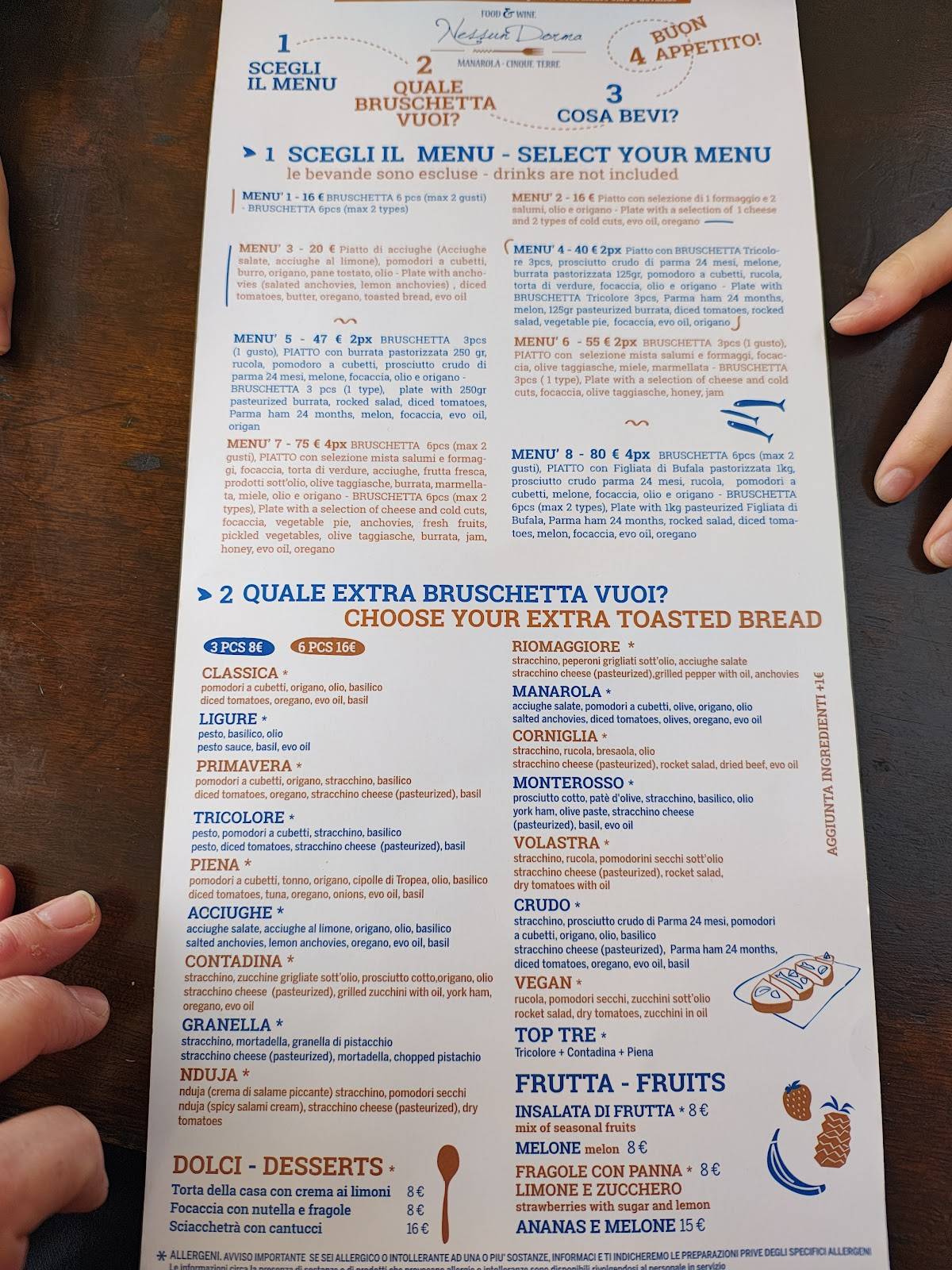 Menu di Nessun Dorma 