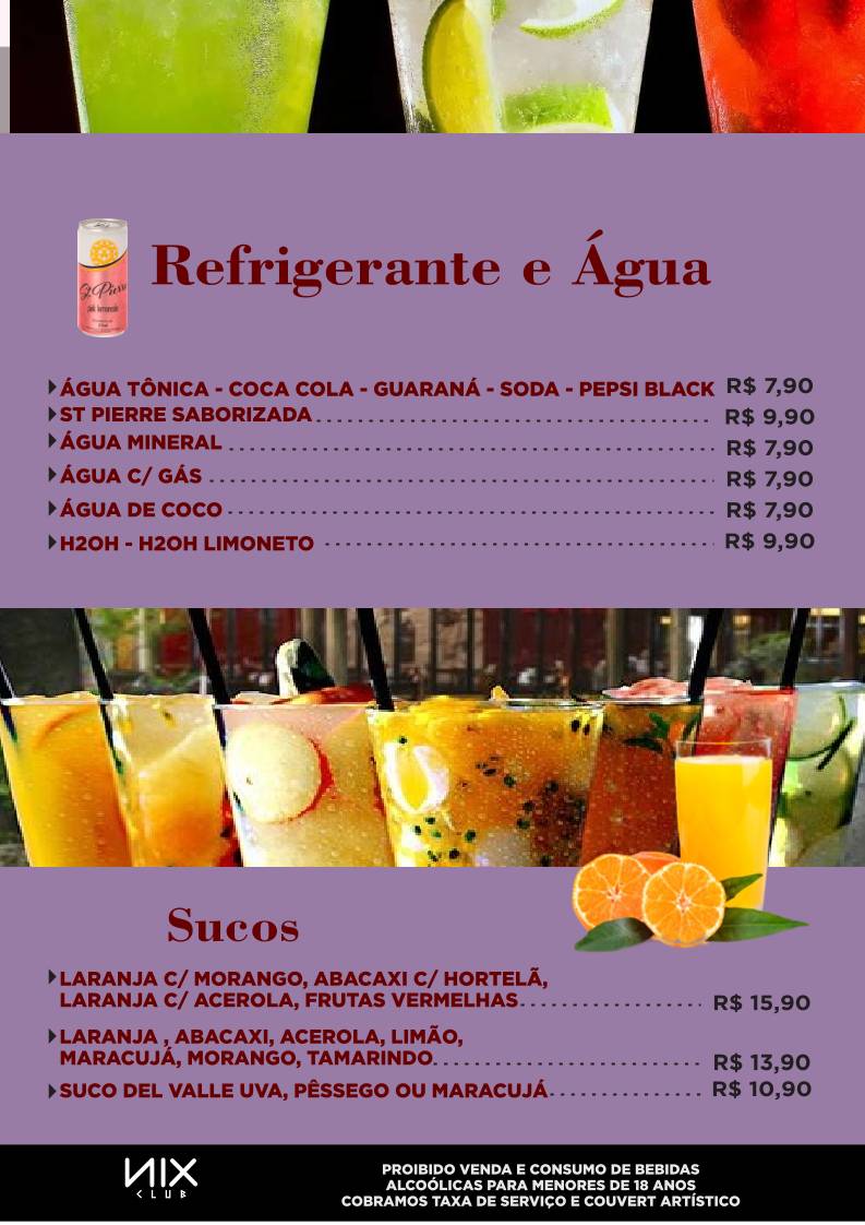 Nix Club - Choperia e Boate em Caldas Novas cardápio