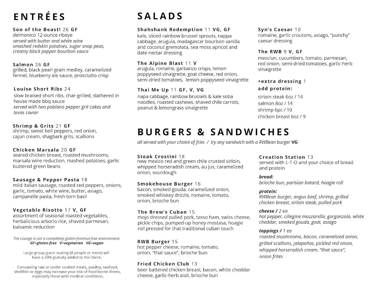 Menu at Red, Wine & Brew Mentor pub & bar, Mentor