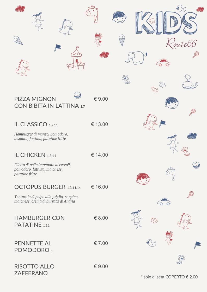 Menu di Route 66 Ristorante Pizzeria Italiano 
