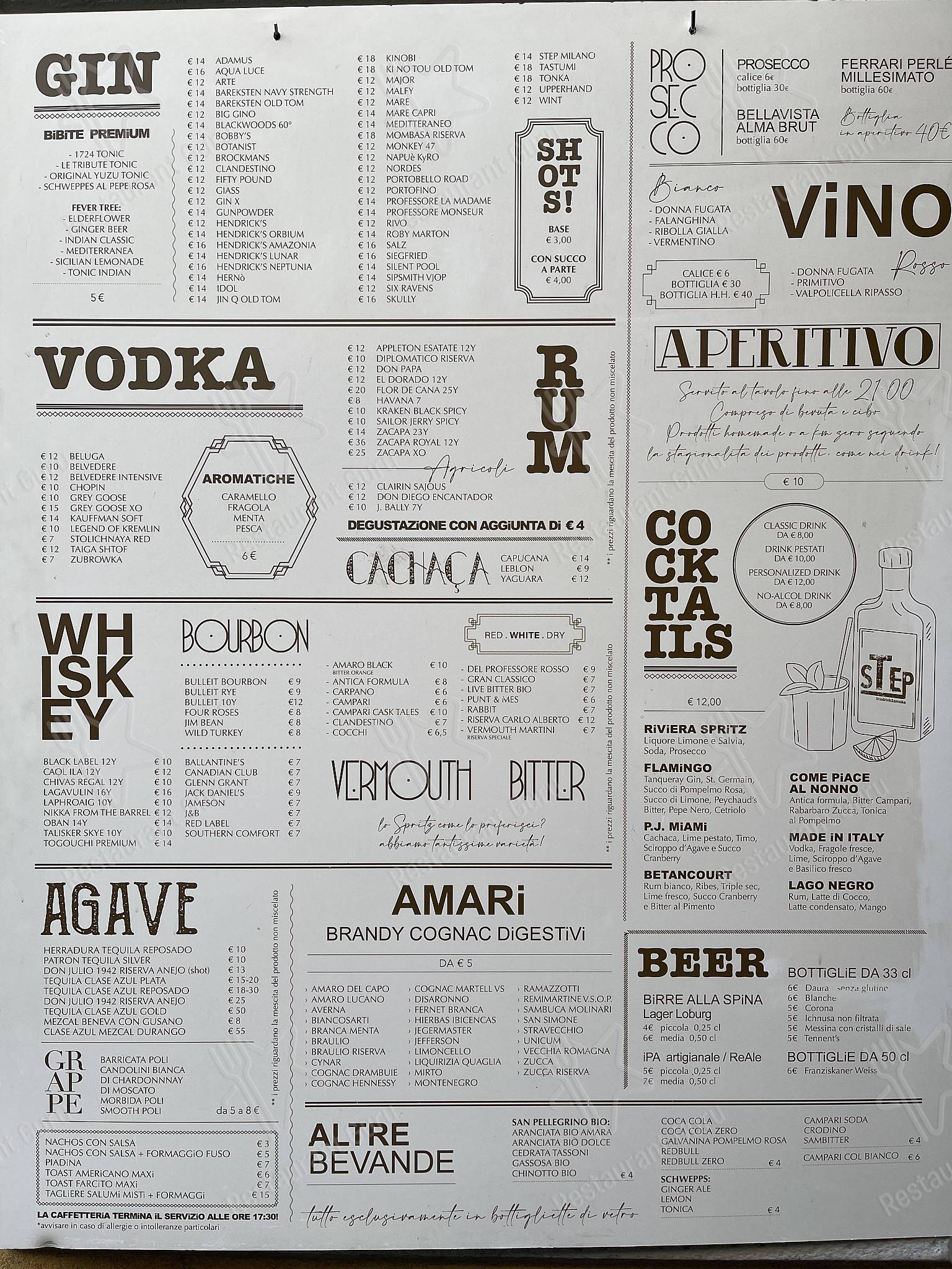 Menu de Step Bar Milano