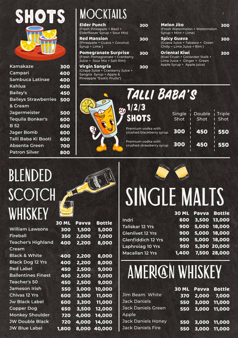 Talli Bar & Kitchen menu