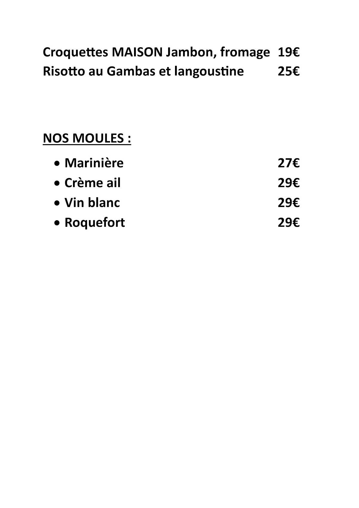 Menu de Temps Libre - Brasserie