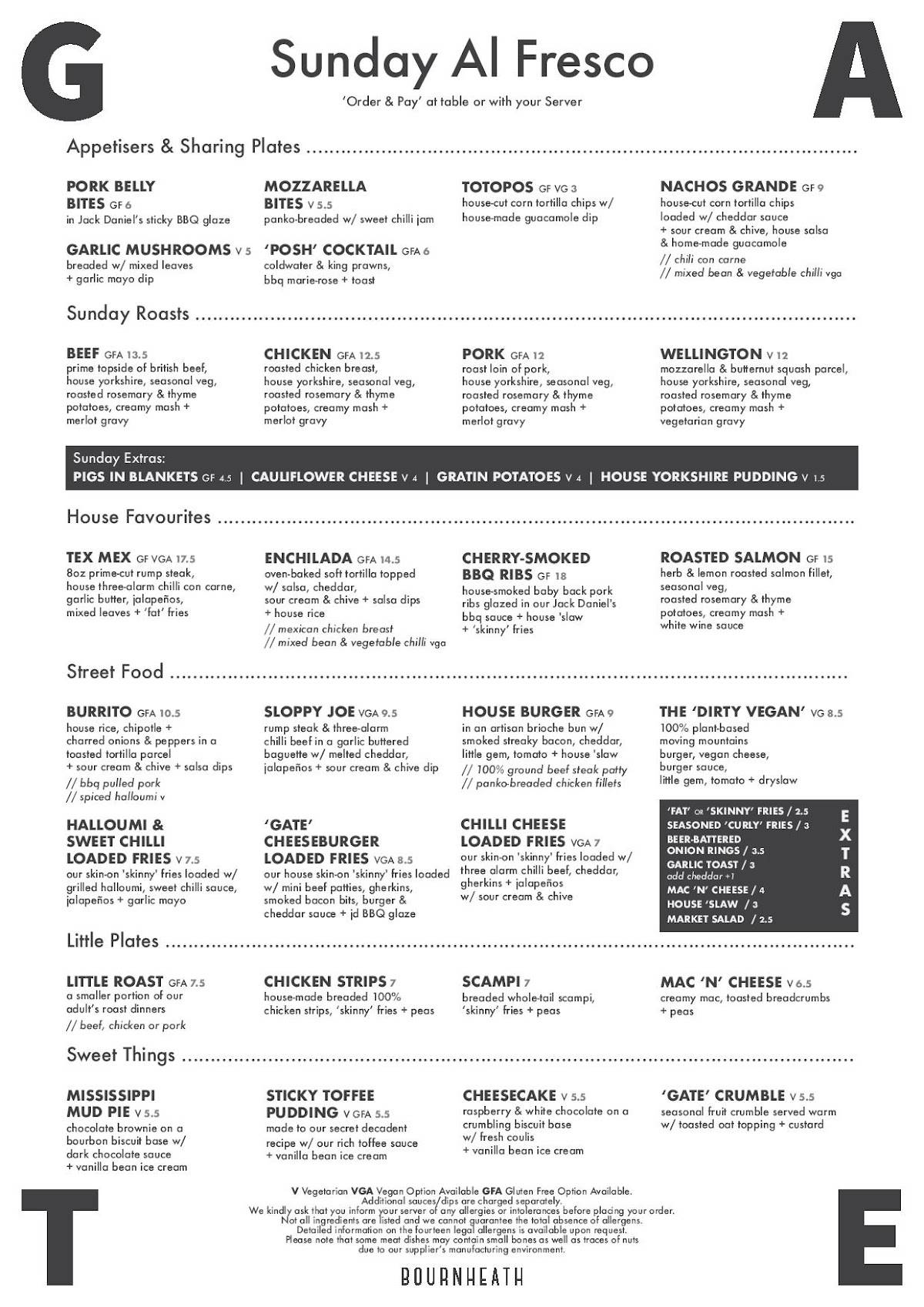 Menu at The Gate at Bournheath pub & bar, Bromsgrove