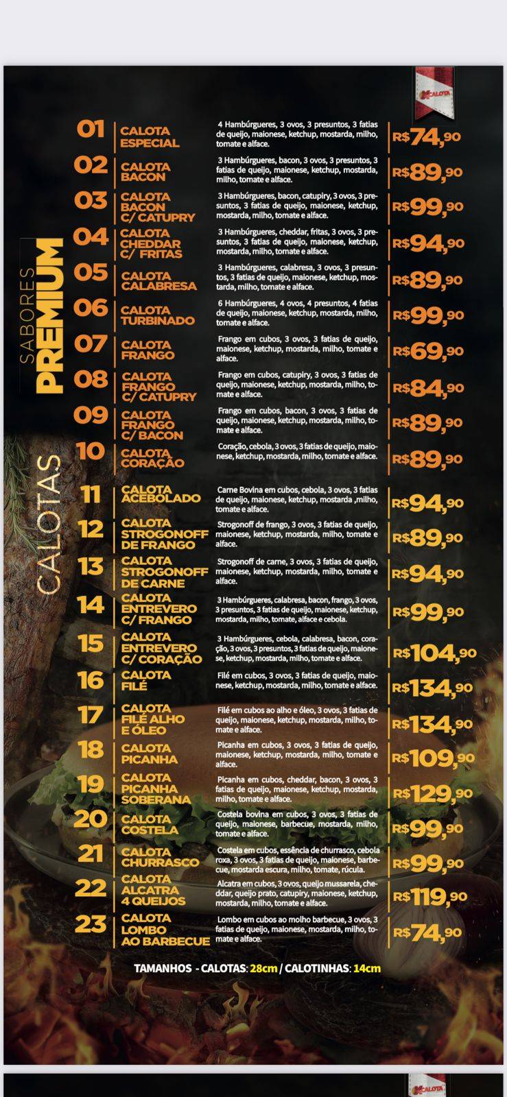 X Calota Lucas Rio verde cardápio