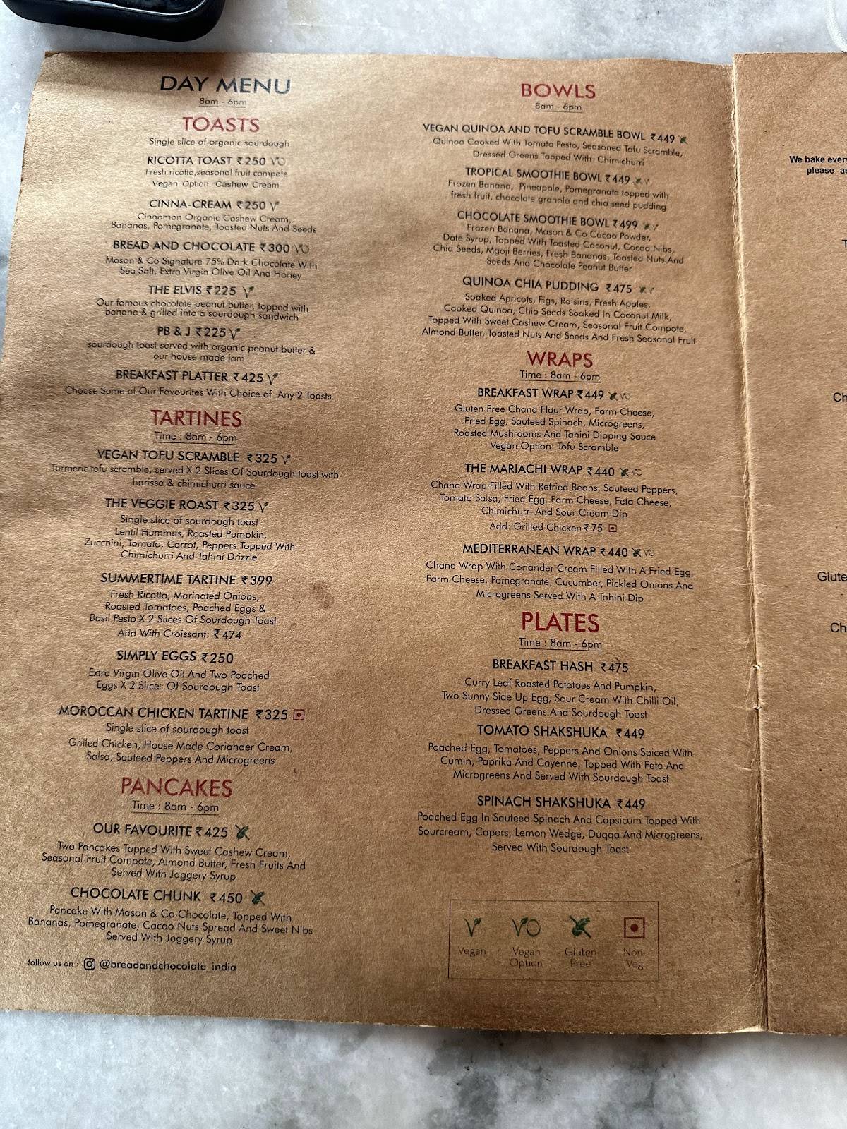 Bread & Chocolate menu