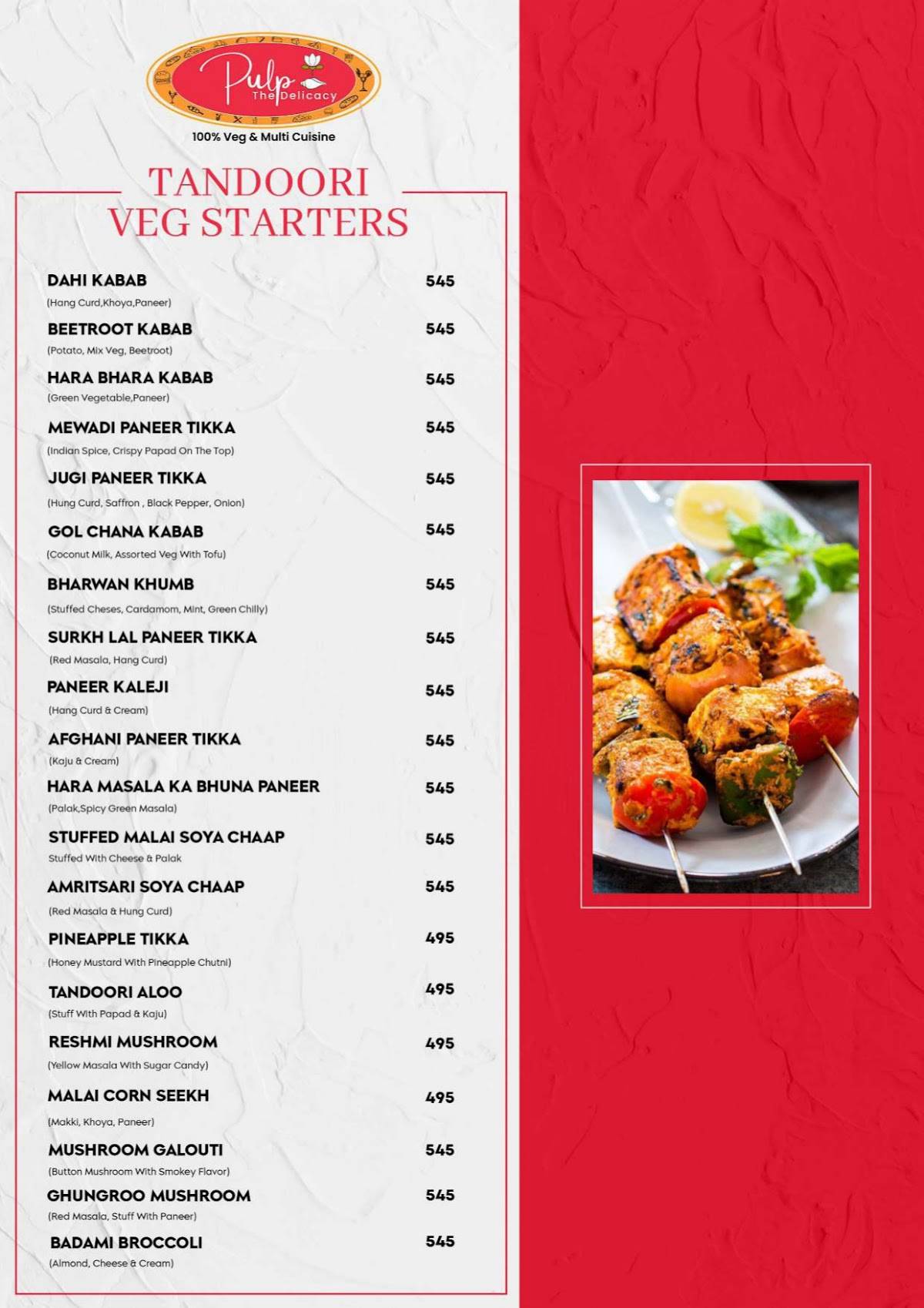 Menu at Pulp The Delicacy, New Delhi