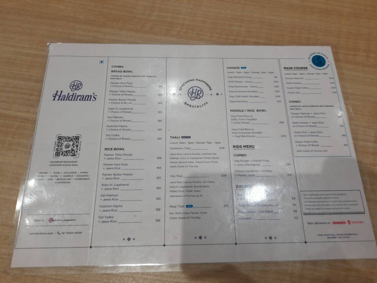 Haldiram's menu